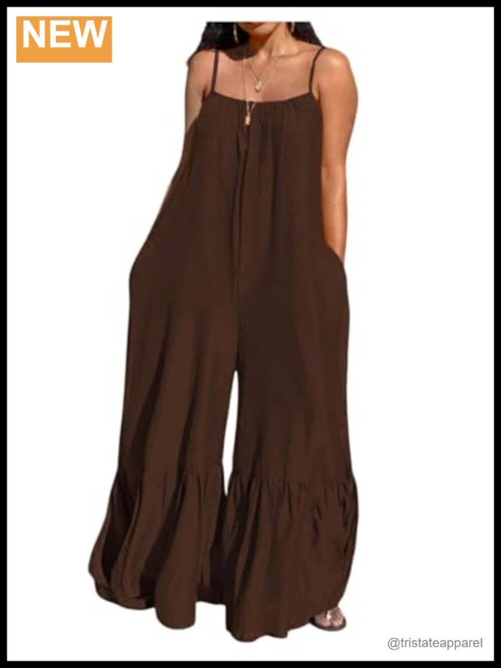 Baggy Jumpsuit Ruffle Hem Ruched Wide Leg Sleeveless Romper